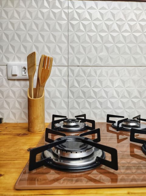 Cast iron burners on a gas cooktop